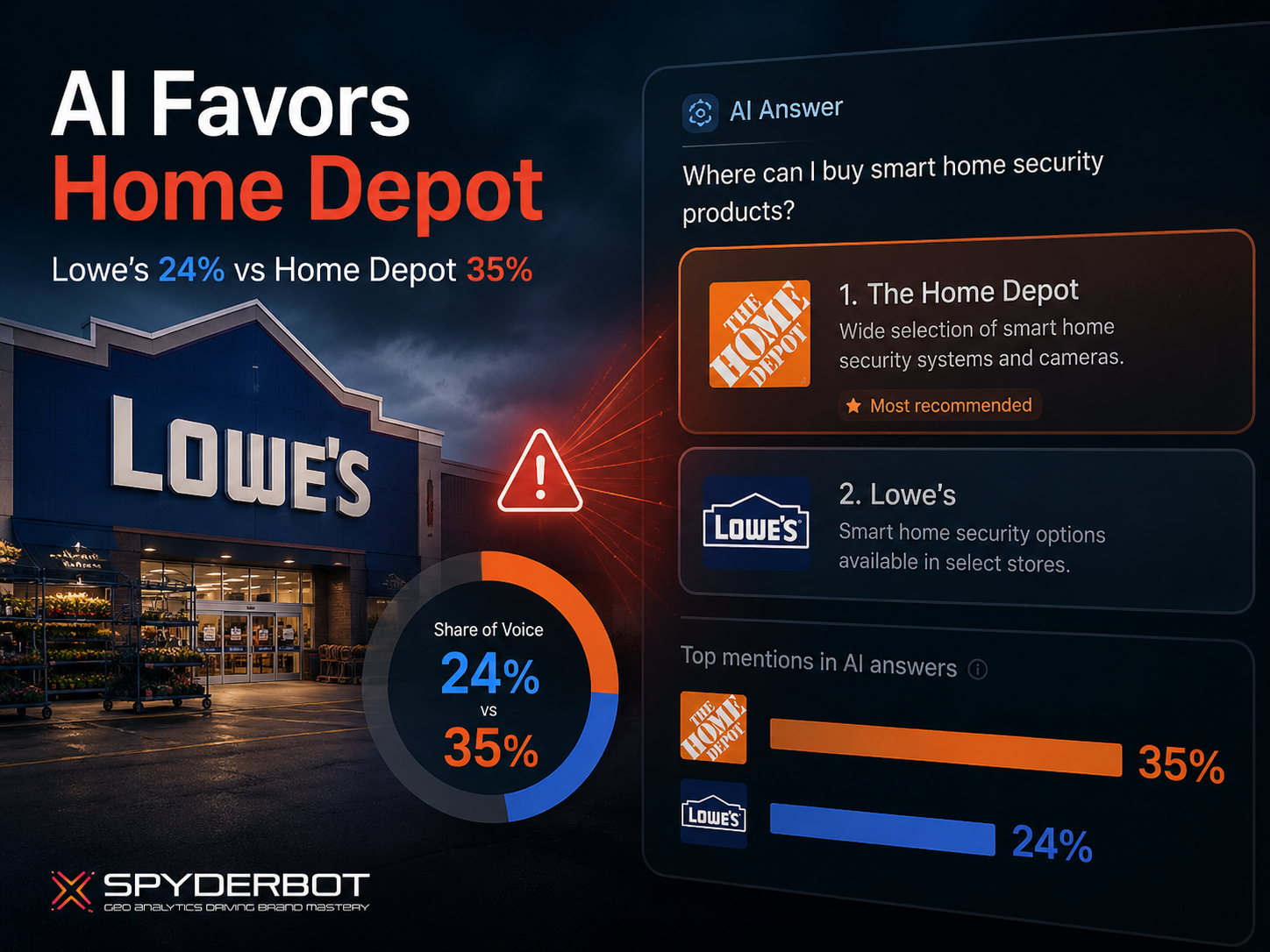 Lowes.com generative engine indexing reveals 24% share of voice in Retail &amp; Consumer Goods, trailing Home Depot’s 35%